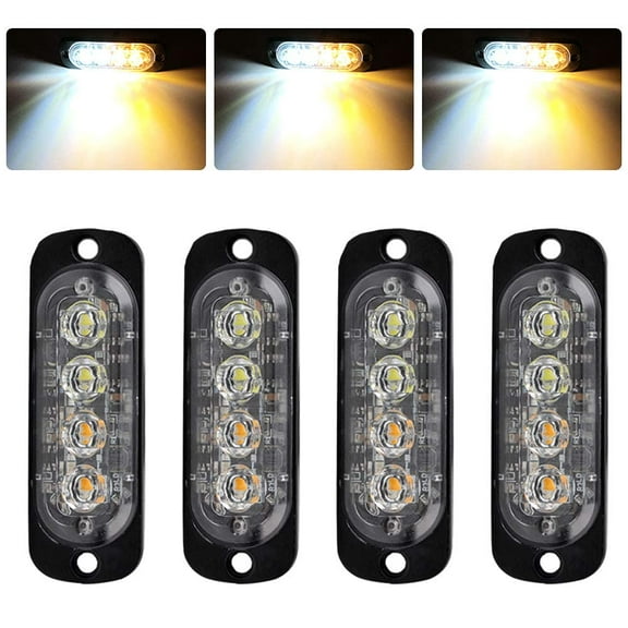 LINLIN 4 Pack 4 LED Emergenty Warning Lights, Safety Emergency Flashing Lights 12-24V Amber Strobe Hazard Warning Light Waterproof (White Yellow)