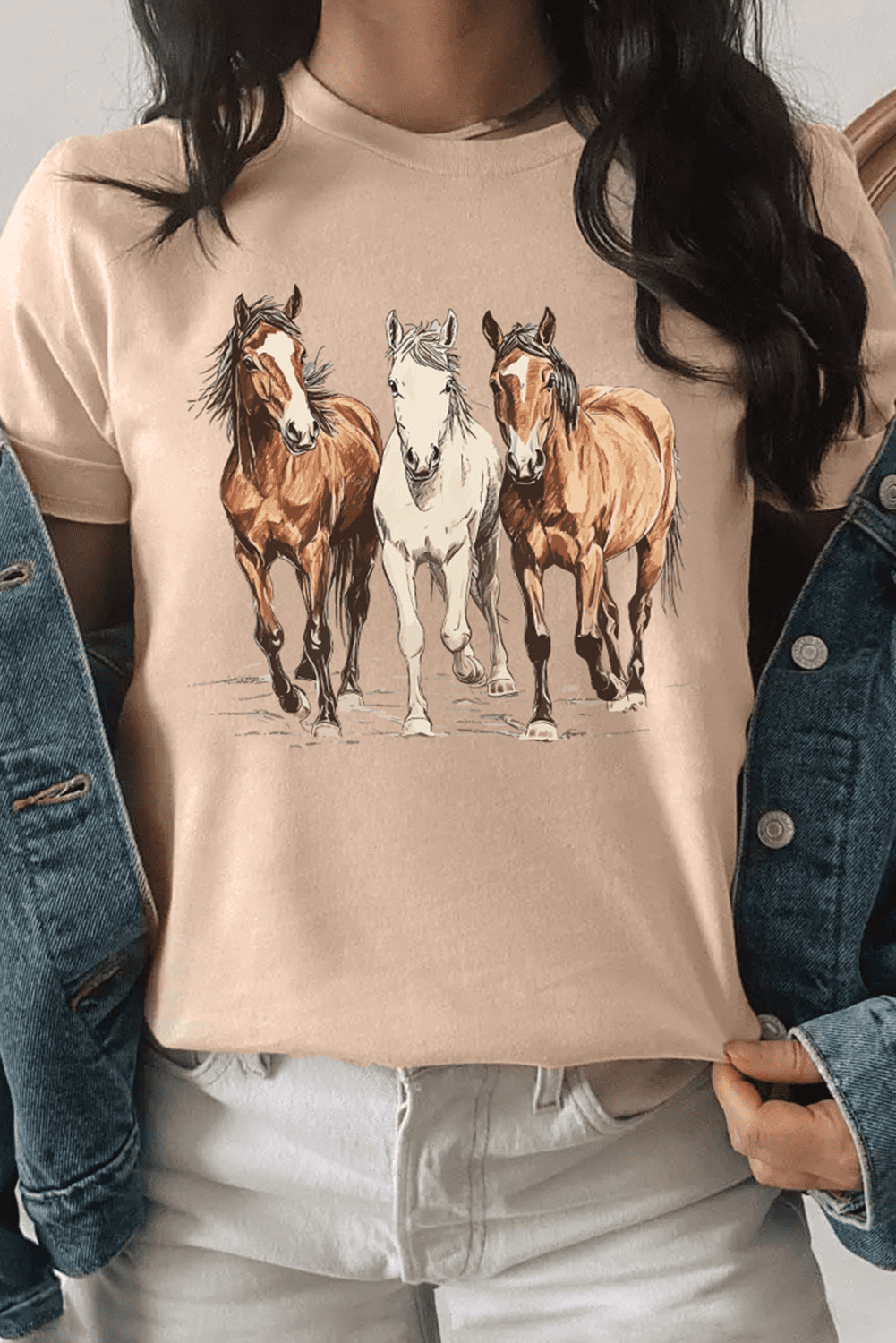 Women's Khaki Gallant Horses Printed Casual T-Shirt - Equestrian Style - [ZhiHiMeRi] | (US 20-22)2XL