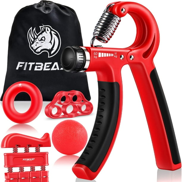 Kit de entrenamiento para fortalecer el agarre de mano (paquete de 5) FitBeast, agarre de antebrazo, resistencia ajustable, pinza de mano, ejercitador de dedos, anillo de agarre y bola de agarre para