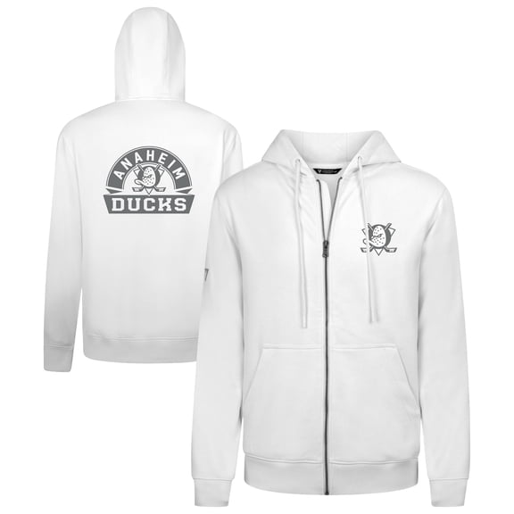 Men's Levelwear White Anaheim Ducks Podium Banner Arch Full-Zip Hoodie