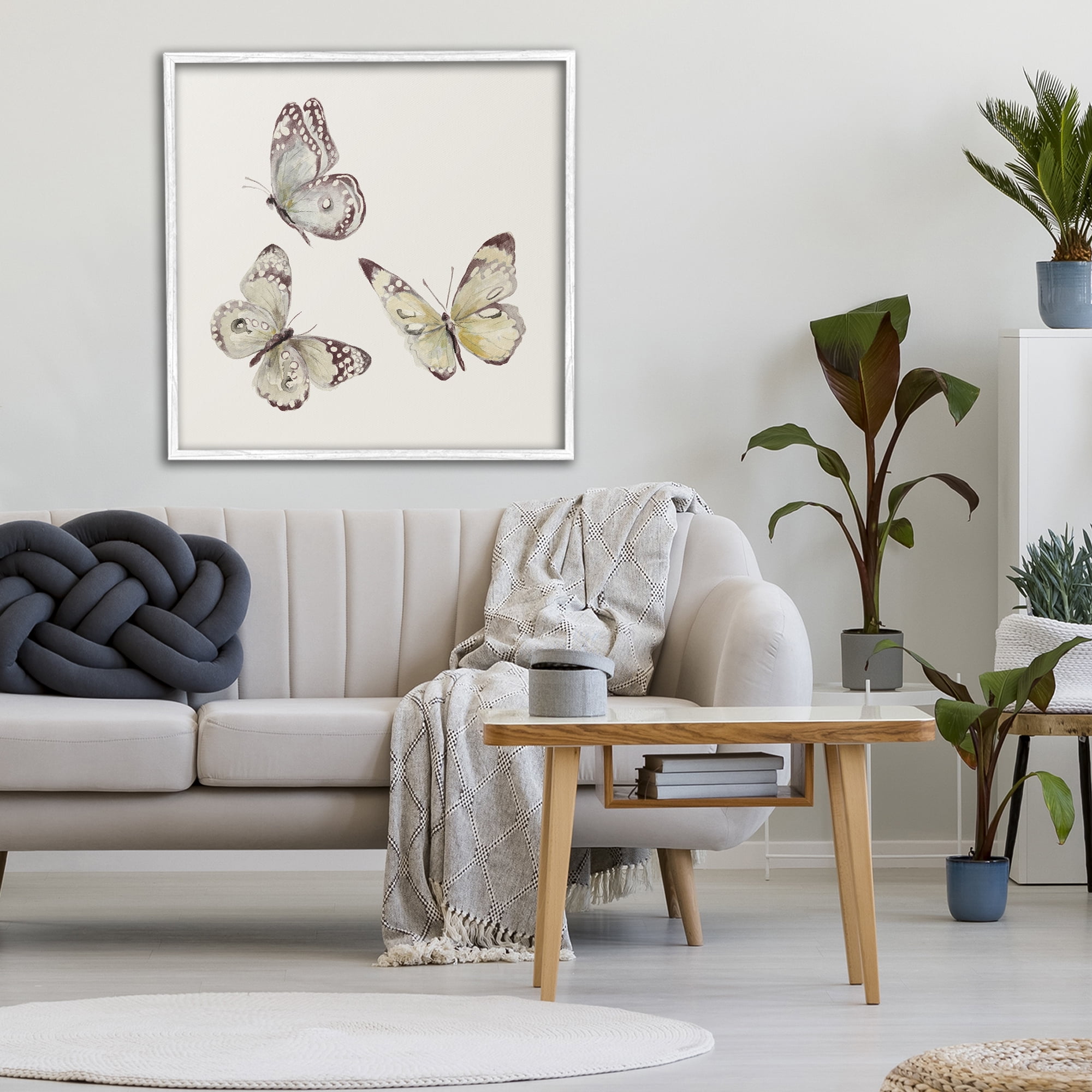 Stupell Industries Isolated Butterflies on Beige White Framed Giclee Art, design by Patricia Pinto