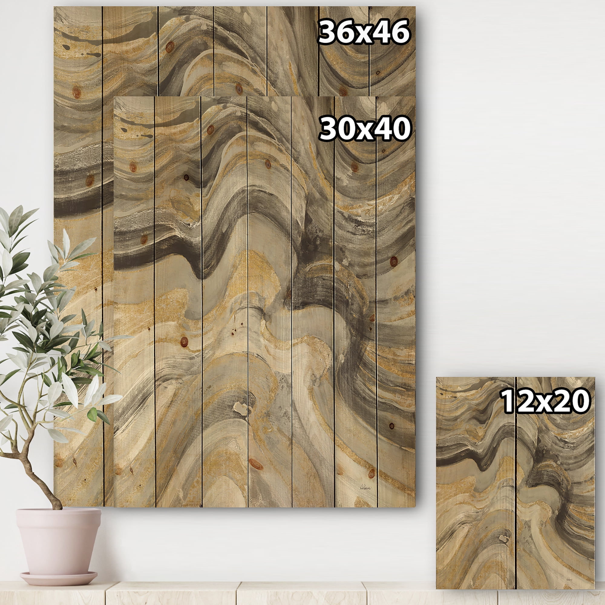 Designart 'Abstract Glam Gold Canion' Modern & Transitional Print on Natural Pine Wood