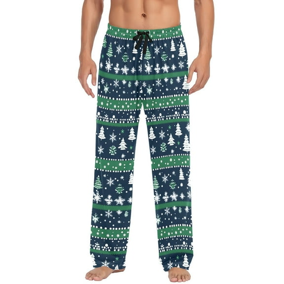 Men's Pajama Pants Winter Christmas Tree Snowflake Cotton Long Sleepwear Lounge Pants L