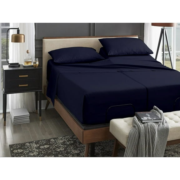 ABORN Giza Egyptian Cotton 800 Thread Count 5 PC Split Queen Bedsheet 18" Deep Pocket - Navy Blue