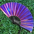 thumbnail image 3 of opvise Folding Fan 13 Ribs Burr Free Brilliant Color Transparent 13 Inch Large Shining Rave Hand Fan, 3 of 4