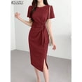 thumbnail image 1 of ZANZEA Short Sleeve Elegant Vestidos Lace-Up Sexy Women's Dress Summer O-Neck Fashion Sundress Solid Color Split Party Robe 2023XXL Gao Jinjia LED, 1 of 2