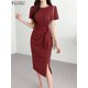 thumbnail image 1 of ZANZEA Short Sleeve Elegant Vestidos Lace-Up Sexy Women's Dress Summer O-Neck Fashion Sundress Solid Color Split Party Robe 20234XL Gao Jinjia LED, 1 of 2