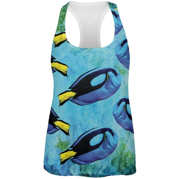 Blue Tang Fish Tropical Splatter All Over Womens Work Out Tank Top Multi SM