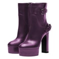 thumbnail image 2 of FSJ Women Stylish Platform Block High Heels Ankle Boots Round Closed Toe Booties Buckled Strap Side Zipper Shoes Size 9.5 Purple, 2 of 4