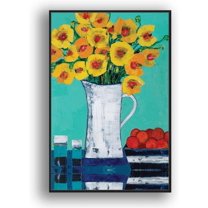 IDEA4WALL Framed Canvas Wall Art Minimalist Yellow Poppy in White Vase Painting Prints for Modern Home Decoration Ready to Hang - 16x24 inches