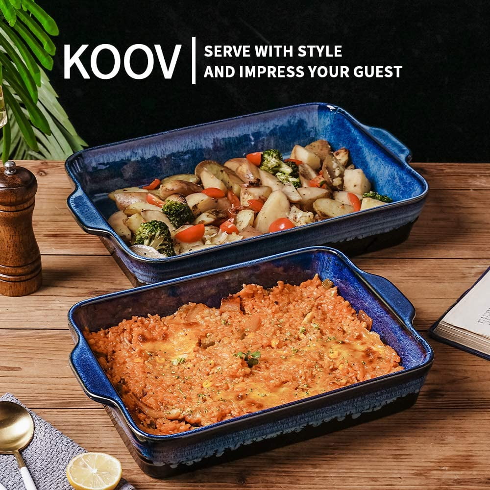 Red KOOV Bakeware Set 9 x 13 Inches Lasagna Pans for Cooking Kitchen Ceramic Baking Dish Set Texture Series 3-Piece Cake Dinner Rectangular Casserole Dish Set