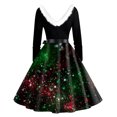 thumbnail image 3 of Women's Fashion V-Neck Casual Slim Christmas Printed Long Sleeve Hair Collar Dresses for Elegant Holiday Events and Parties,Dark Green,5XL, 3 of 4