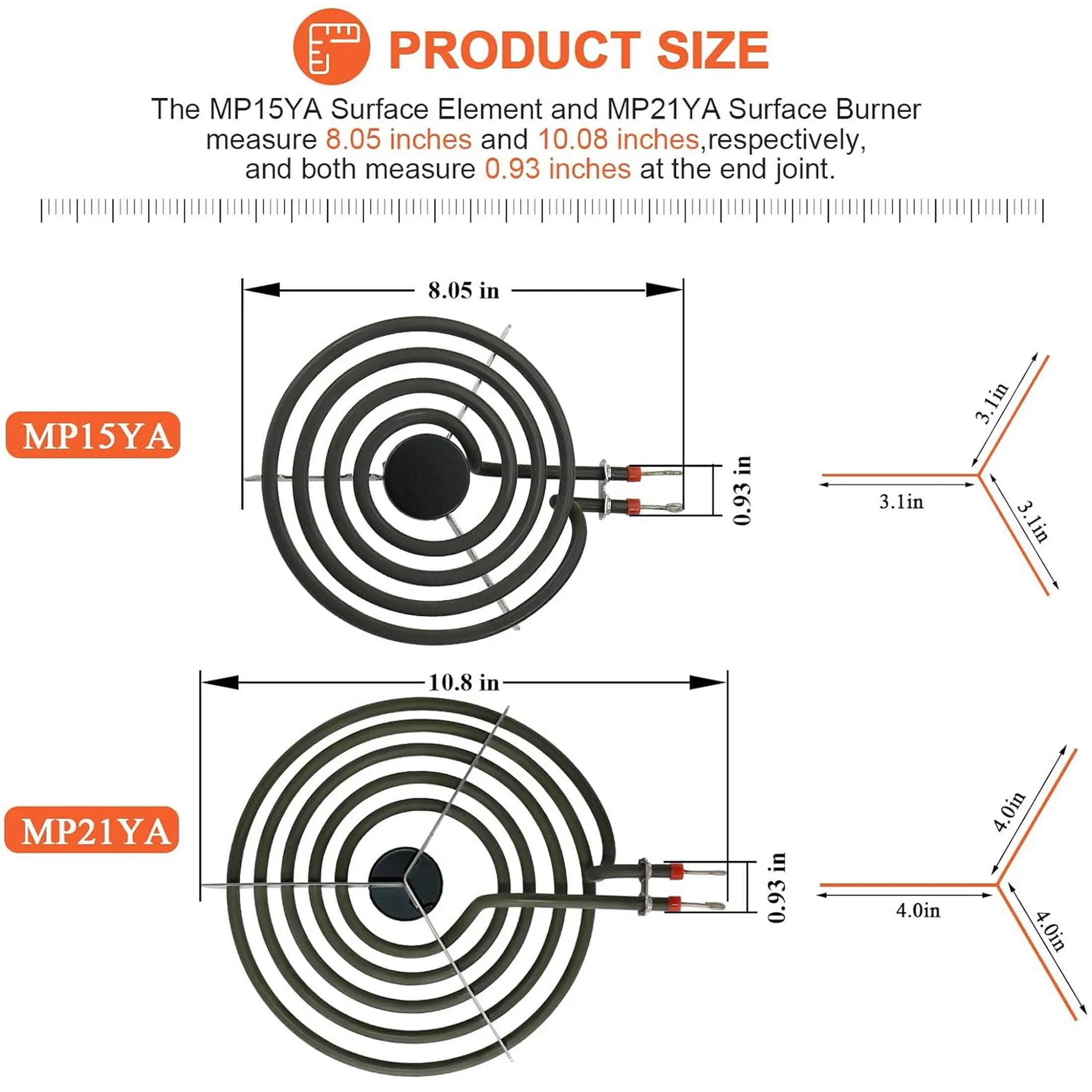 MP31YA Electric Range Burner Element Replacements & 4 Pack Drip Pans for Whirlpool Kenmore Maytag Electric Range Stove (3Pcs MP15YA & 1Pcs MP21YA)