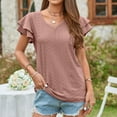 thumbnail image 6 of Blouses for Women Business Casual Fashion Women's Summer V-Neck Solid Short Sleeve Sexy Top Blouse Blouses for Women Dressy Casual ,Watermelon Red,S, 6 of 6