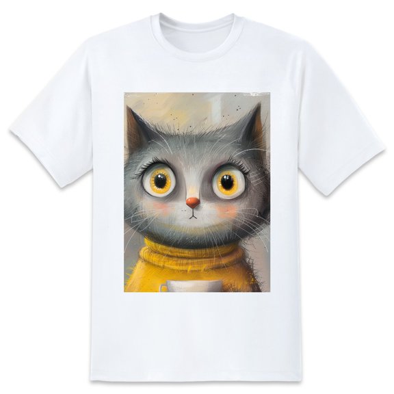 Basic Oversize Tees For WomenCat Loose Boyfriend Shirts Casual Blouse round neck