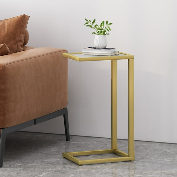 Mohar Metal Glass Top C-Shaped Side Table, Gold