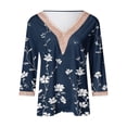 thumbnail image 4 of Blmnix V-Neck Graphic Tees for Women Trendy Navy Small Flower Print Womens Sexy Tops Lace Long Sleeve Tops, 4 of 5