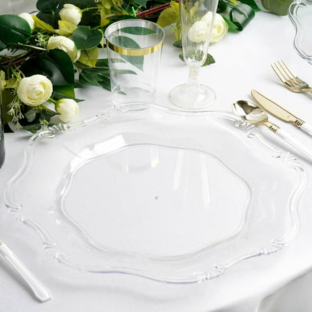 

Efavormart 6 Pack 13 Clear Acrylic Round Baroque Charger Plates Dinner Charger Plates For Weddings Events