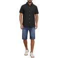 thumbnail image 2 of INSPIRE CHIC Men's Point Collar Short Sleeve Button Down Casual Stripes Linen Shirts L Black, 2 of 6