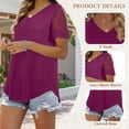 thumbnail image 4 of SWQZVT Womens Tops Summer Lace Short Sleeve Shirts V Neck Trendy Curved Hem Blouses Casual T Shirts, 4 of 7