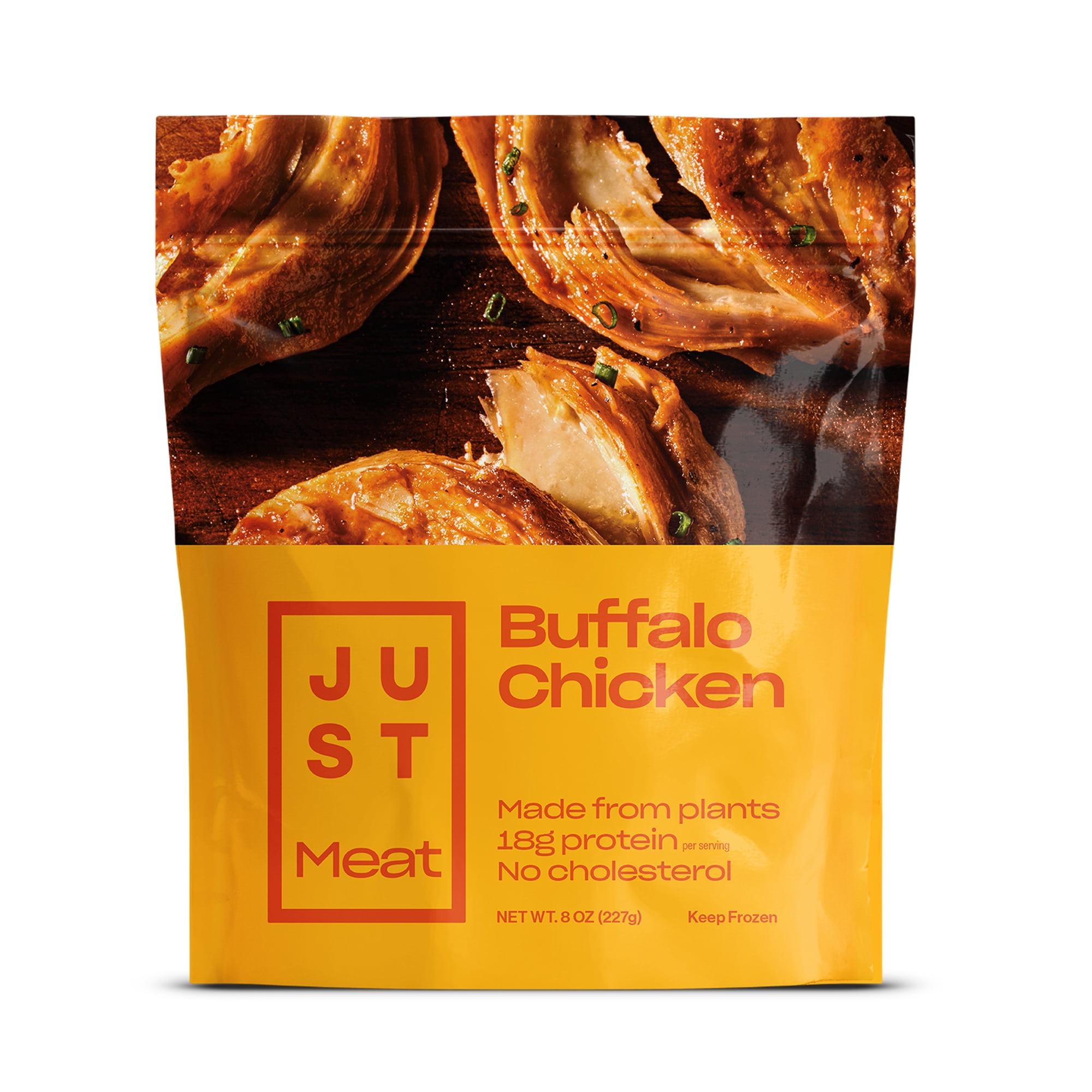 Just Meat Plant-Based Buffalo Chicken – 18g Protein, Vegan, No Cholesterol, Frozen 8oz
