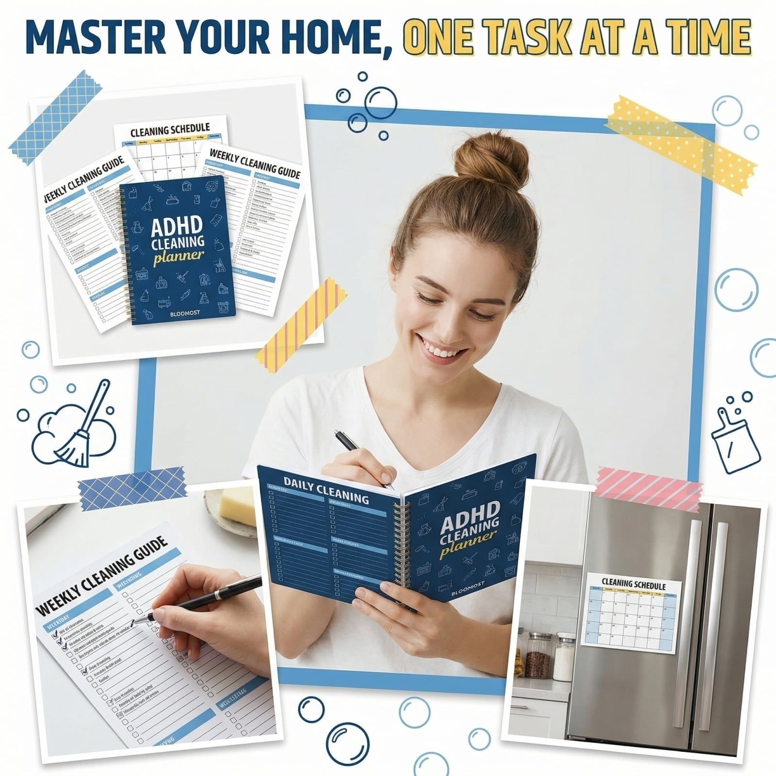 8.2IN Cleaning Planner Spiral Bound Household Chore Tracker Notebook Daily Weekly Monthly Annual House Cleaning Schedule Checklist Log Book for Adults Home Organizing Chore Management