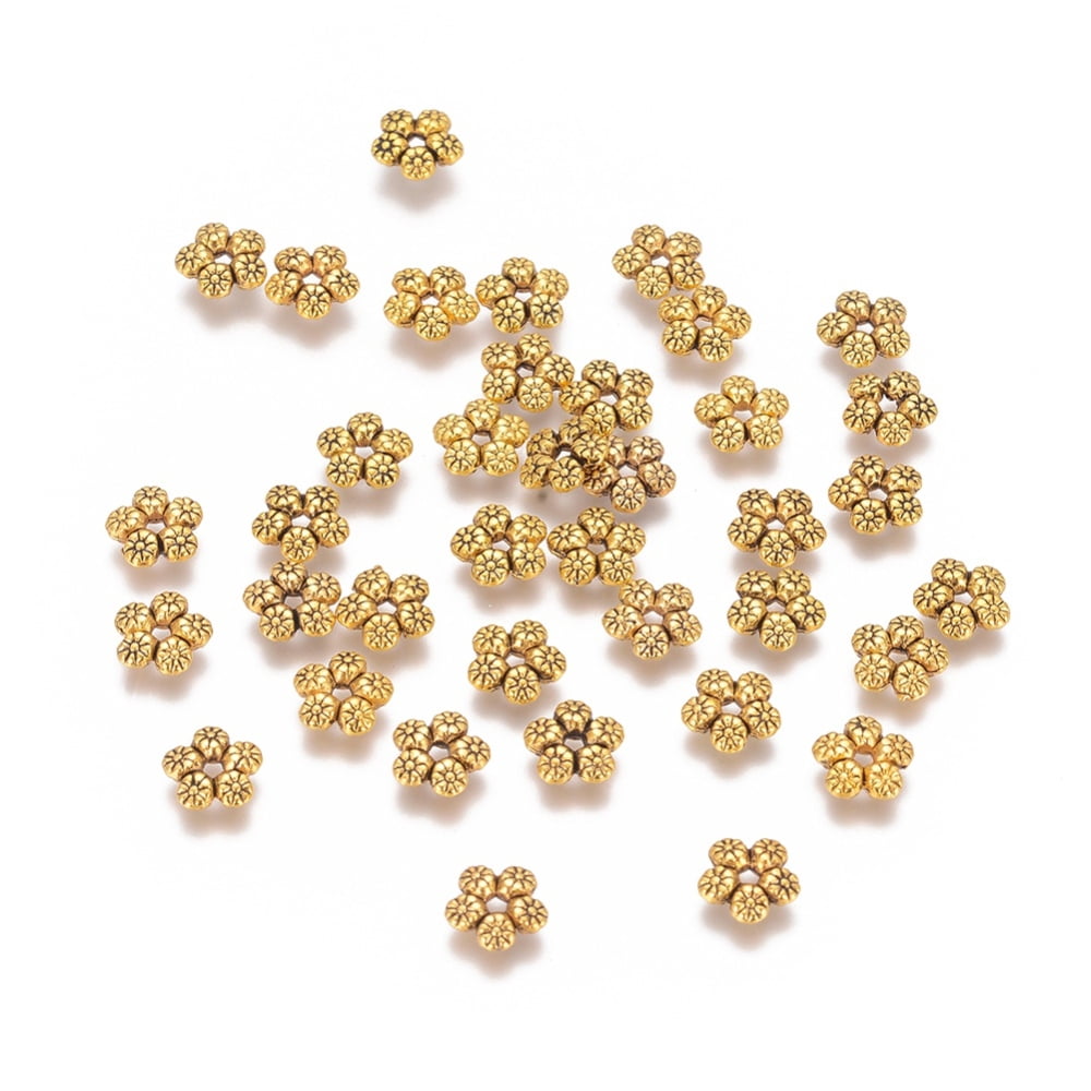 Tibetan Style Alloy Spacer Beads Flower Golden 7x7x2mm Hole: 1mm