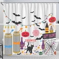 thumbnail image 1 of Whimsical Halloween Shower Curtain with Bats, Pumpkins & Black Cat, 1 of 4