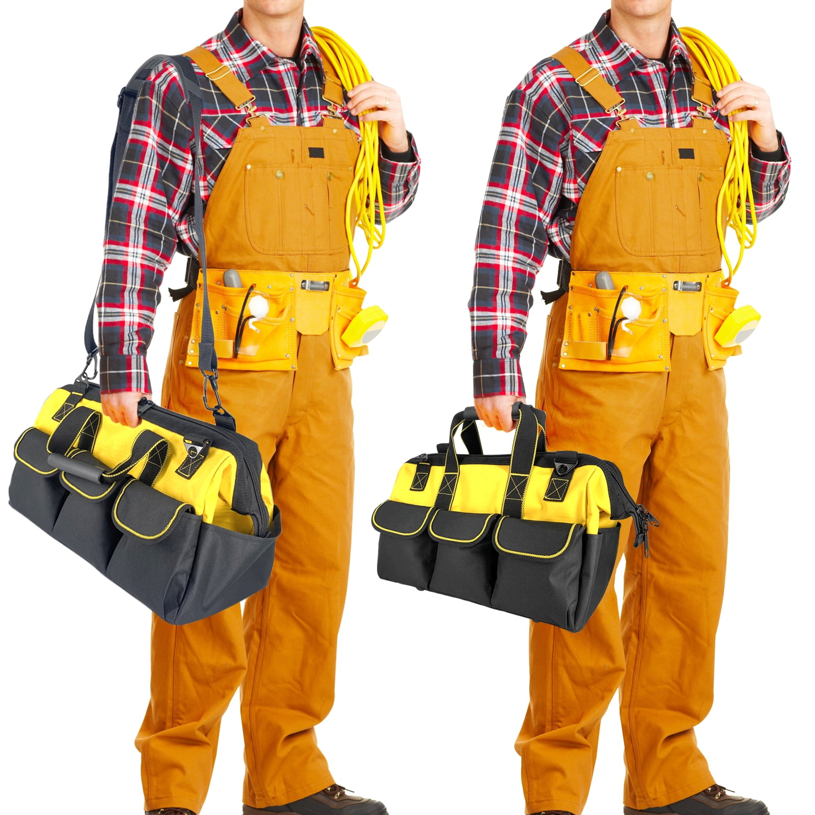 Yongzhenlite Garden Tools Bag 16inch Wide Mouth Tool Bag with Molded Base for Men heavy Duty,600D polyester fabric (Yellow color)