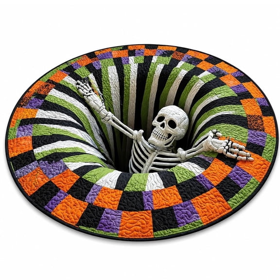 3D Halloween Rug, Halloween Vortex Optical Illusion Rug, Halloween Quilted Round Rug 3D Illusion for Living Room Bedroom