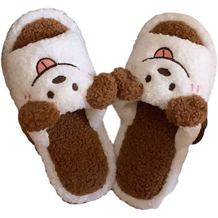 

CoCopeaunt Women Cute Dog Slippers Open Toe Cozy Fluffy Plush Fur House Slides Memory Foam Winter Shoes