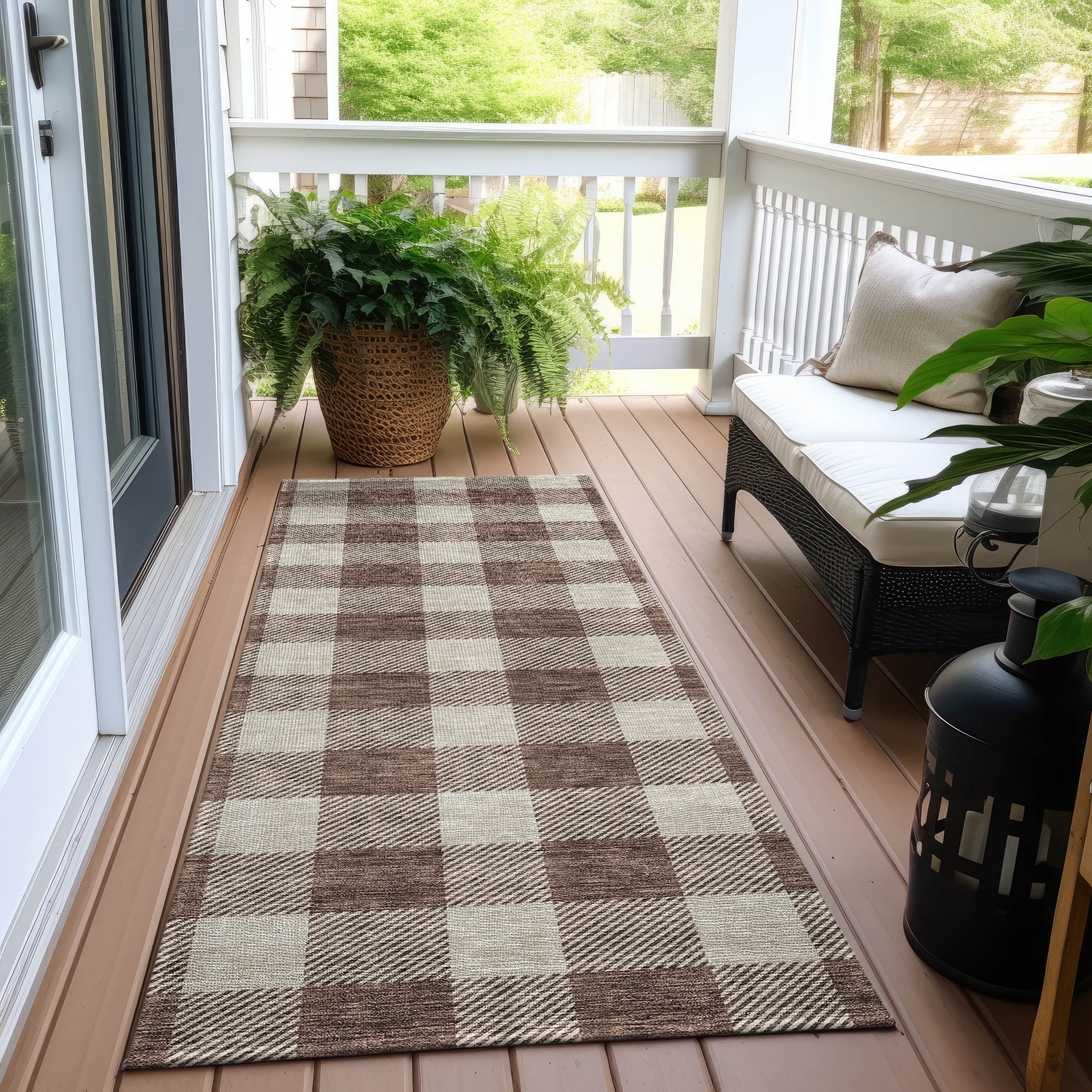 Addison Rugs Chantille Indoor/Outdoor Transitional Plaid Brown Washable Runner Rug, 2'3" x 7'6"