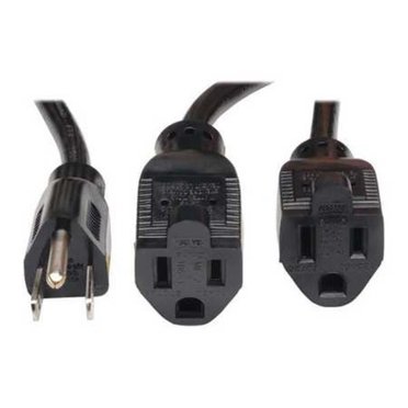 1.2FT 16AWG Power Cord Y-Splitter - NEMA 5-15P To 2x NEMA 5-15R - 13A