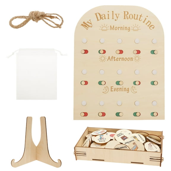 Wood Daily Routine Chart Time Management Kid Visual Schedule Slide Change Wood Chore Chart Exercise Learning for Children