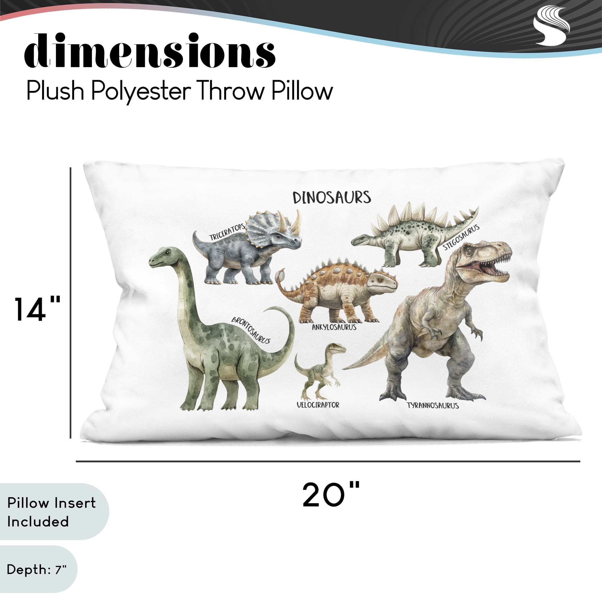 Stupell Industries Meet The Dinosaurs Decorative Printed Throw Pillow, design by Christine Simpson Art, 14 x 7 x 20