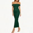 thumbnail image 5 of LEAVINGSUO Summer Dresses For Women Fashion Skirt Sleeveless Off-The-Shoulder Sleeveless High Waist Dresses Solid Color Army Green XL, 5 of 7