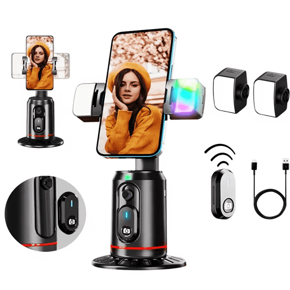 FANGTUOSI 360 Rotation Follow-up Gimbal Stabilizer Monopod Desktop Tracking Gimbal with Remote for Phone Tiktok Live Photography