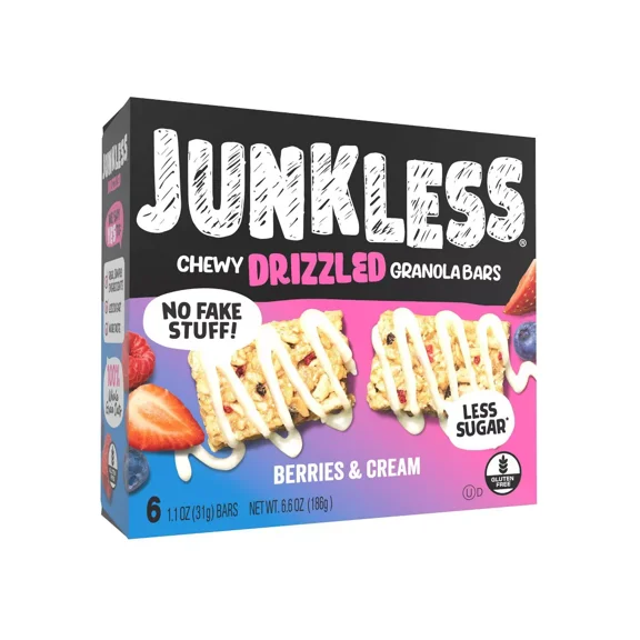 JUNKLESS Drizzled Berries & Cream Chewy Granola Bars - 6.6oz