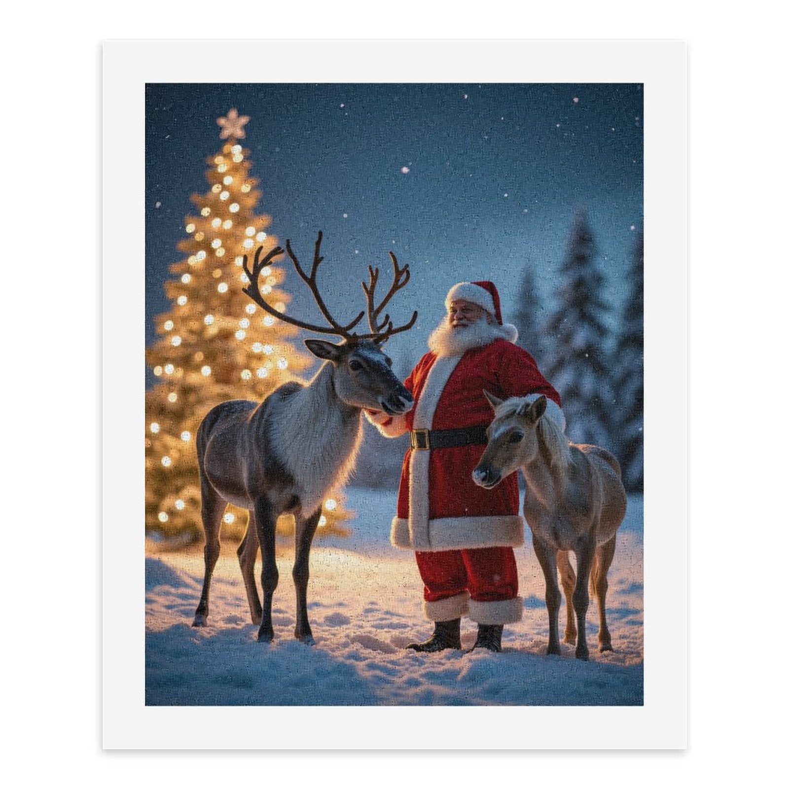 Paint by Numbers Kit for Adults, Santa Reindeer Snowy Night Paint by Numbers, Easy Paint by Numbers Kit for Adults Beginner, DIY Adult Paint by Number Kits on Canvas, Home Decor