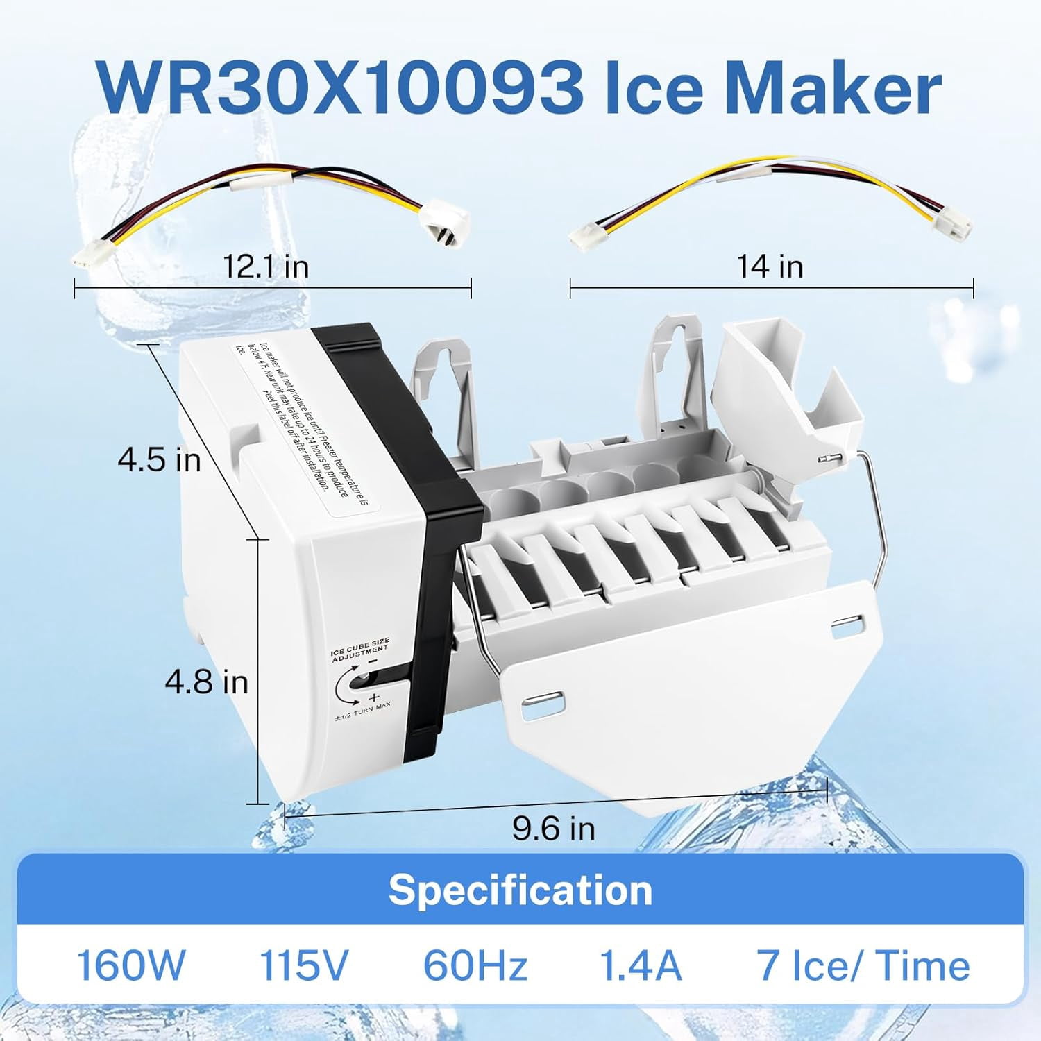 WR30X10093 WR30X10061 Ice Maker Kit, 160W 115V Automatic Ice Making, Compatible with GE, Hotpoint, Kenmore Refrigerators, Replaces WR30X10014, WR30X10012, 1399596 and More