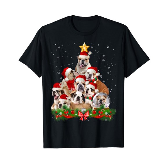 Funny Bulldog Dog Christmas Tree T-Shirt