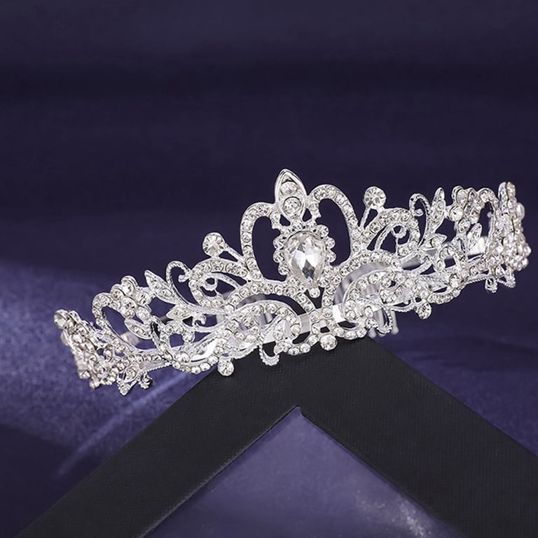 8cm Tall Crystal Tara Crown Weddng Queen Prncess Prom Adjustable 7