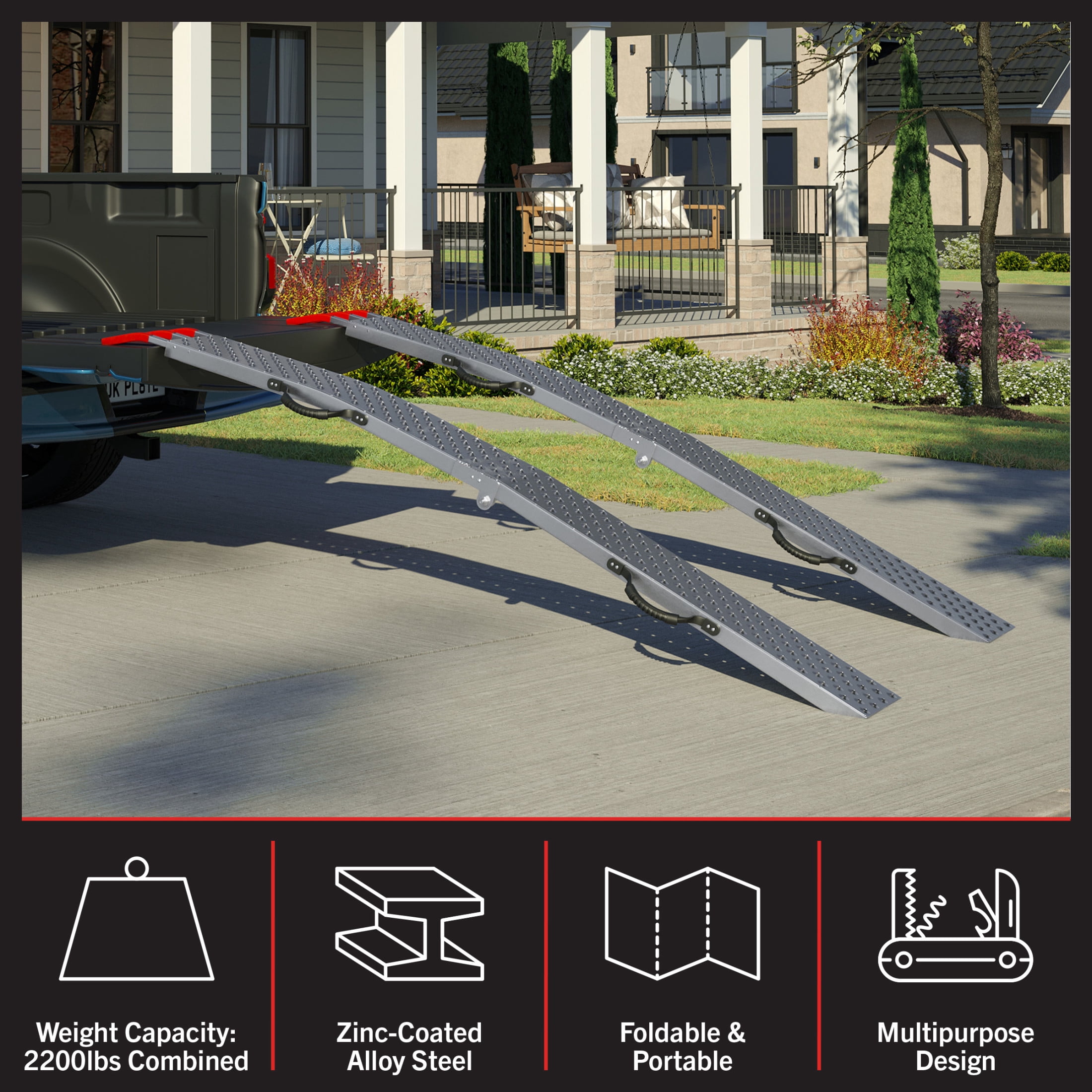 Stalwart Set of Two 77-Inch Foldable Loading Ramps with 2200lb Capacity for All-Terrain Vehicles