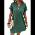 thumbnail image 2 of Vestido Camisero Informal de Verano para Mujer, con Cuello en V, Corta, Plisado, Liso, Holgado y con Botones. Verde XL, 2 of 7
