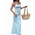 thumbnail image 3 of Womens Y2K Knit Halter Neck Beaded Skirt Set Retro Two Piece Outfit for Party Casual Streetwear Blue XL, 3 of 9