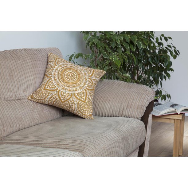 TreeWool  Pack Of 2  Mandala Accent Cotton Decorative Square Throw Pillow Covers 24 X 24 Mustard