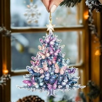 Wuztai Butterfly Adorned Christmas Tree Acrylic Ornament, Sparkling Holiday Decor with Purple Pink Blue Designs, Christmas Tree Decoration