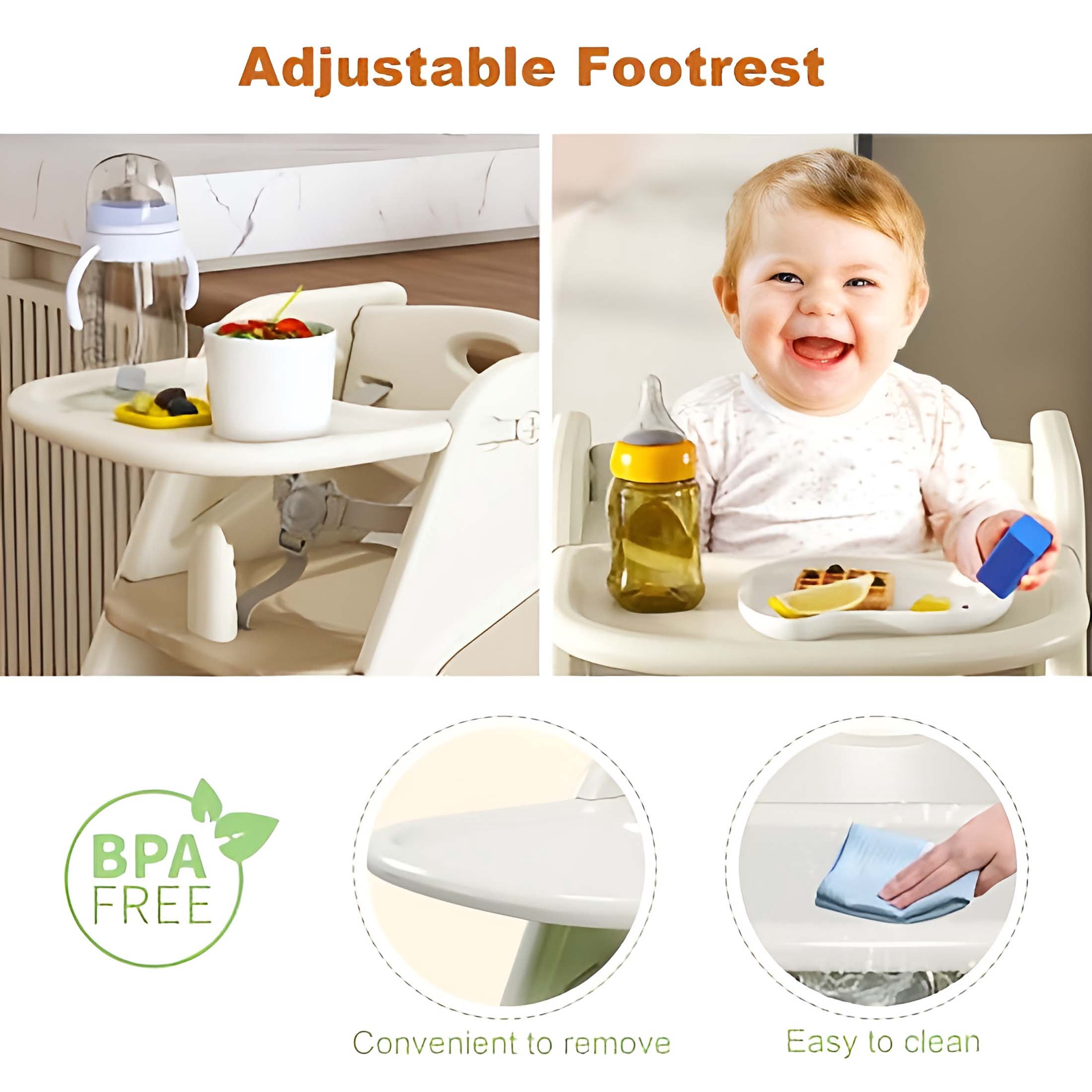 Adjustable Multifunctional High Chair,Child Feeding Seat with 5-Point Safety Harness and Removable Large Tray