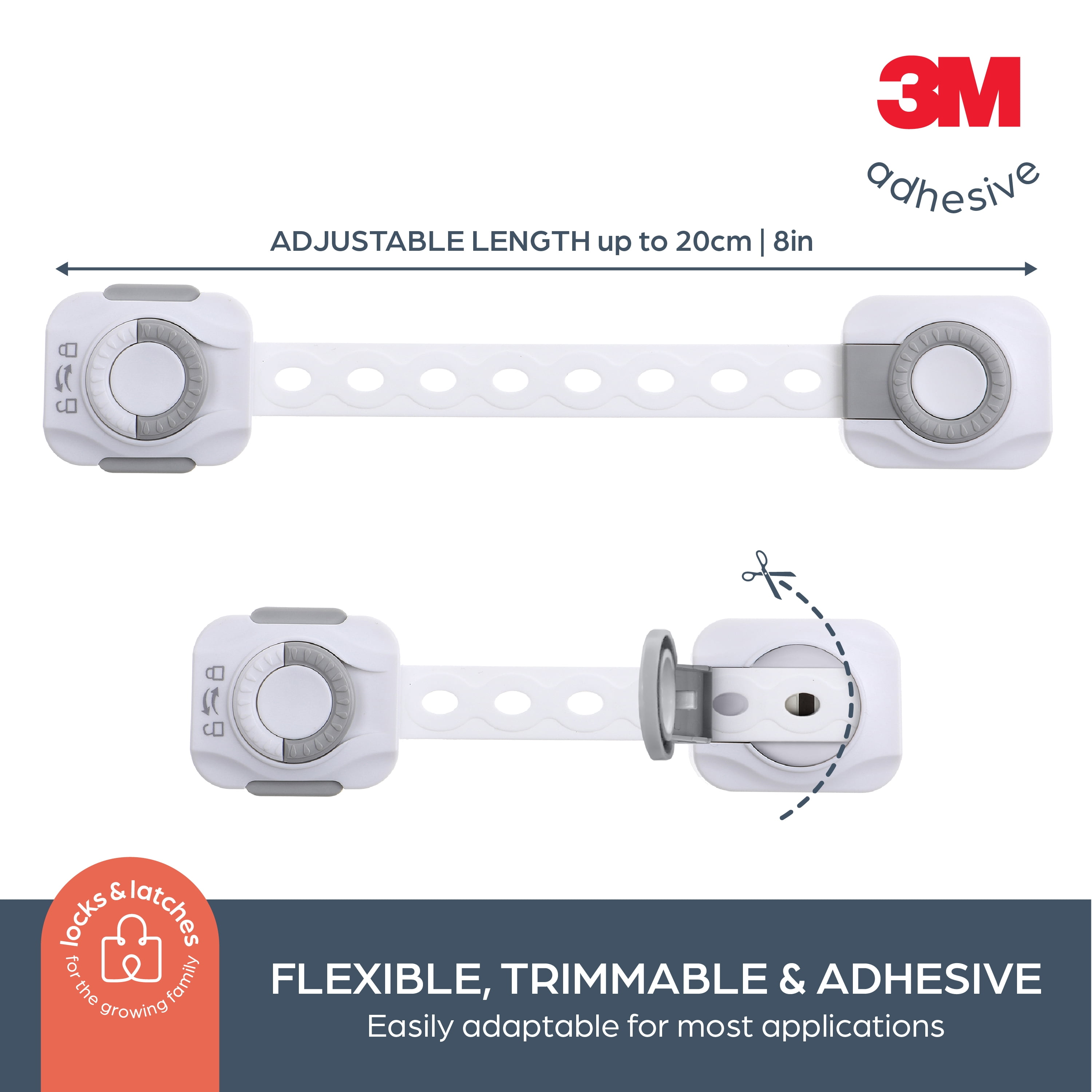 Loquet à sangle Dreambaby® Dial-It Adapta™ - paquet de 3 Sangles de sécurité super résistantes !