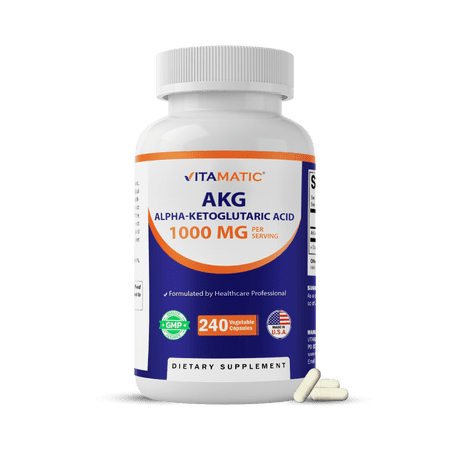 Vitamatic Alpha-Ketoglutaric Acid (AKG) 1000 mg Per Serving – Amino Acid Support for Energy, Metabolism & Cellular Health – 240 Veg Capsules – Non-GMO, Made in USA